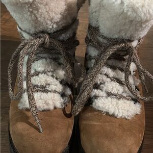 UGG Cream and Brown Plush Boots